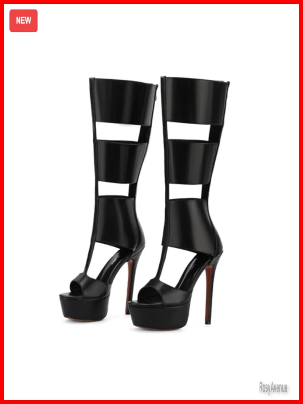 Platform Knee High Gladiator Heels Open Toe Faux Leather Summer Boots